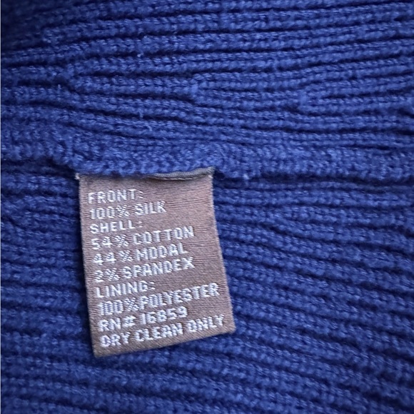 J. McLAUGHLIN Quilted Silk Ribbed Knit Zip Sweater Size Small in Midnight Blue - Picture 12 of 13